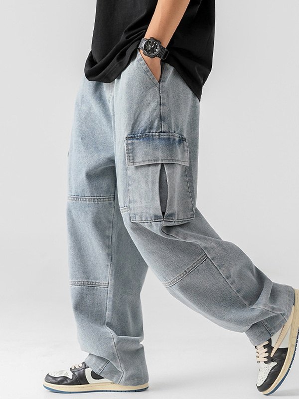 Lose Cargo-Jeans aus Denim für Herren in Vintage-Waschung-1