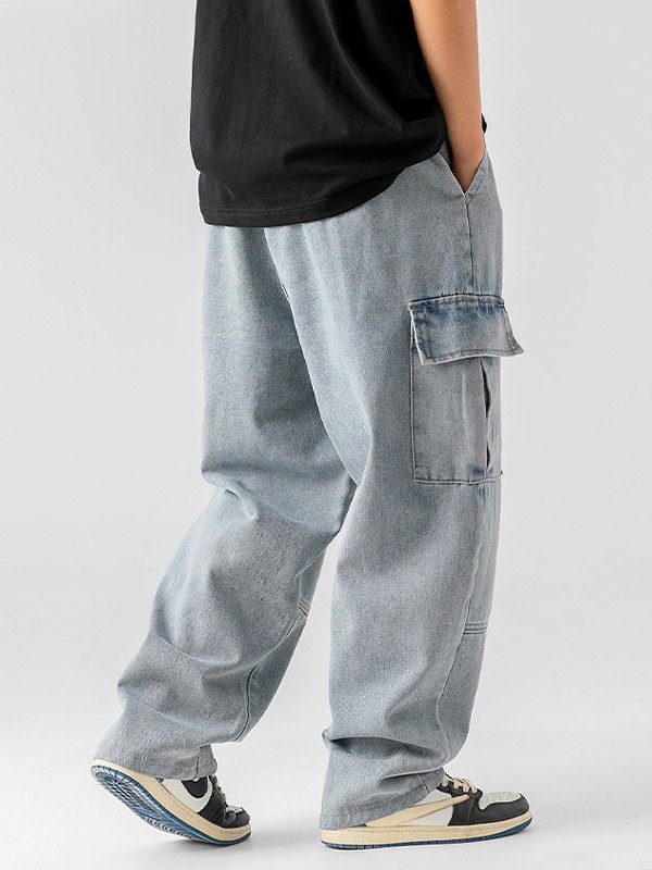 Lose Cargo-Jeans aus Denim für Herren in Vintage-Waschung-2
