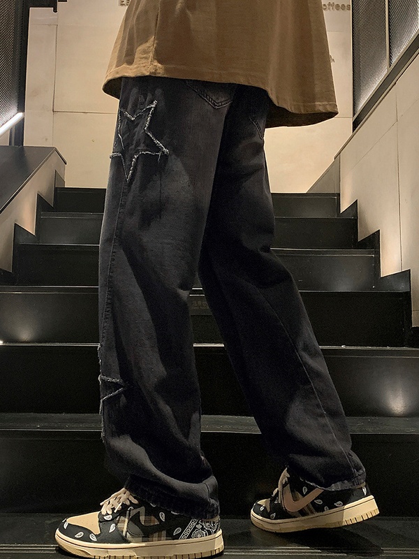 Herren Jeans mit lockerem Schnitt und geradem Bein im Star Patchwork-Stil-2