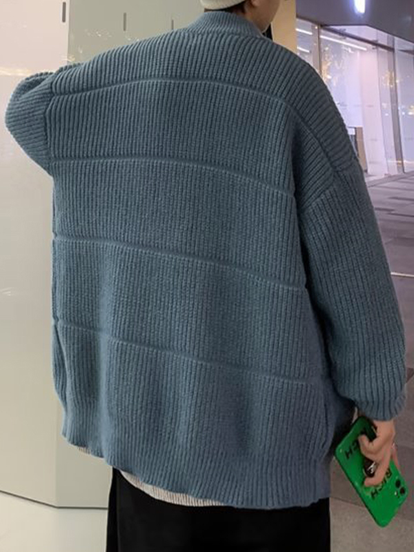 Einfarbiger, gerippter Strickjacke für Herren-2