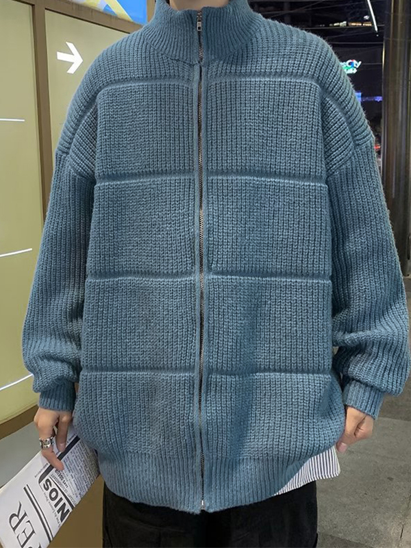 Einfarbiger, gerippter Strickjacke für Herren-1