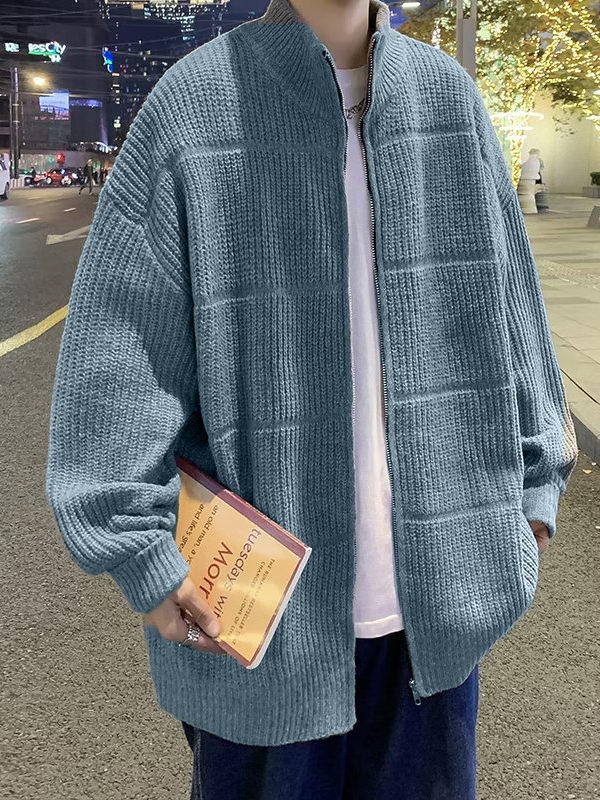 Einfarbiger, gerippter Strickjacke für Herren-3