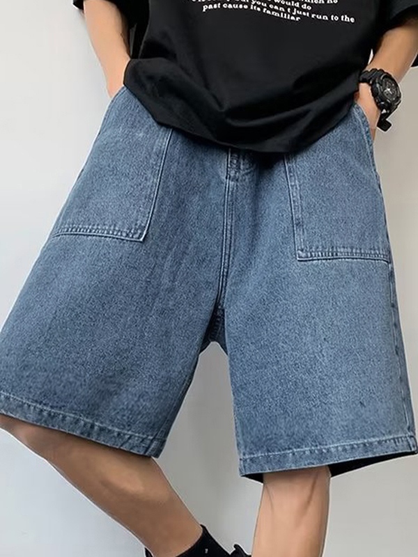 Lose Denim-Shorts für Herren mit großen Taschen-1