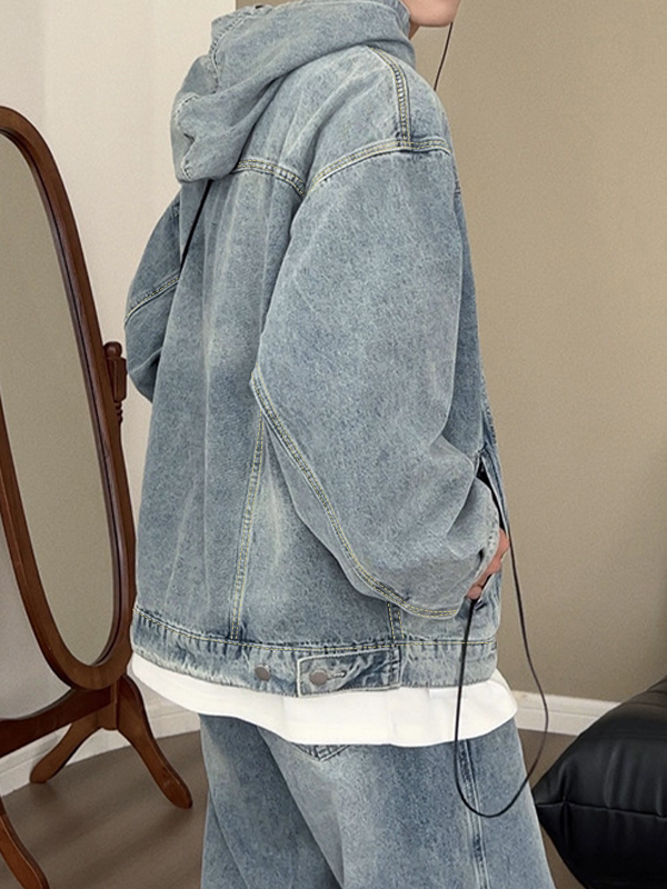 Übergroßer Kapuzenpullover aus gewaschenem Vintage-Denim für Herren-2