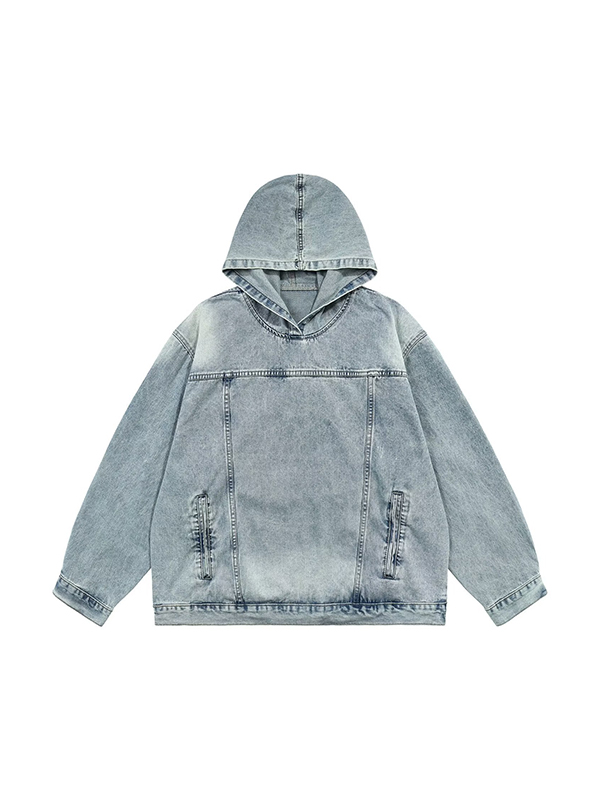 Übergroßer Kapuzenpullover aus gewaschenem Vintage-Denim für Herren-1