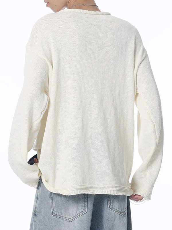 Einfarbiger Herrenpullover mit zerrissenem Design-4