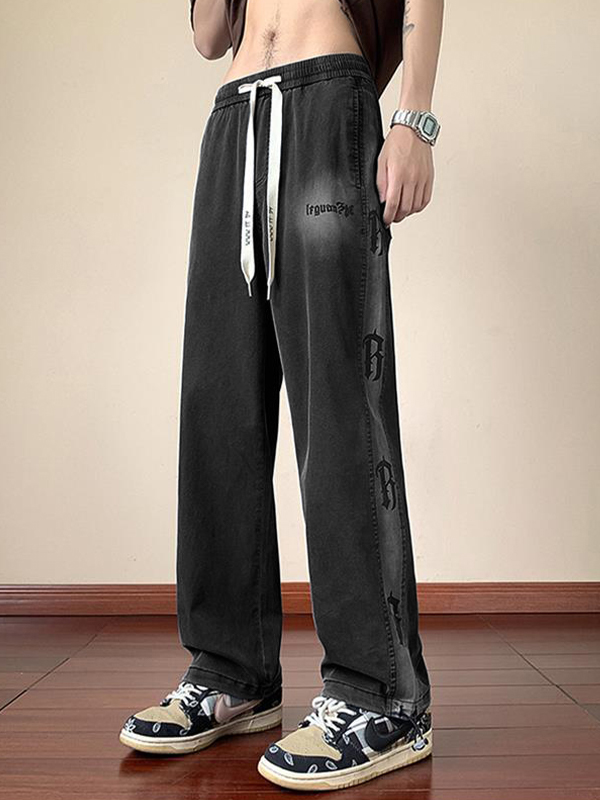 Herren-Jeans mit geradem Bein und Kordelzug im Vintage-Print-2