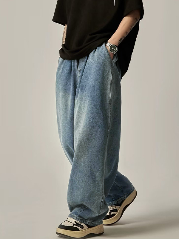 Gewaschene, lockere Herrenjeans im Distressed-Look-1