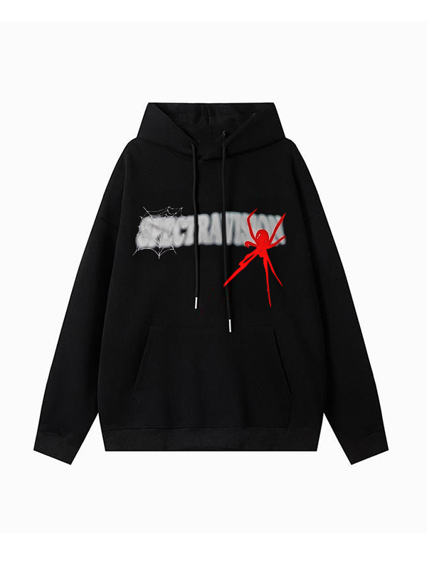 Übergroßer Kapuzenpullover mit Hip-Pop-Spinnennetz-Print für Herren-1