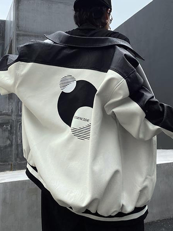 Herren-Motorradjacke aus Hip-Pop-Splice-Leder-1
