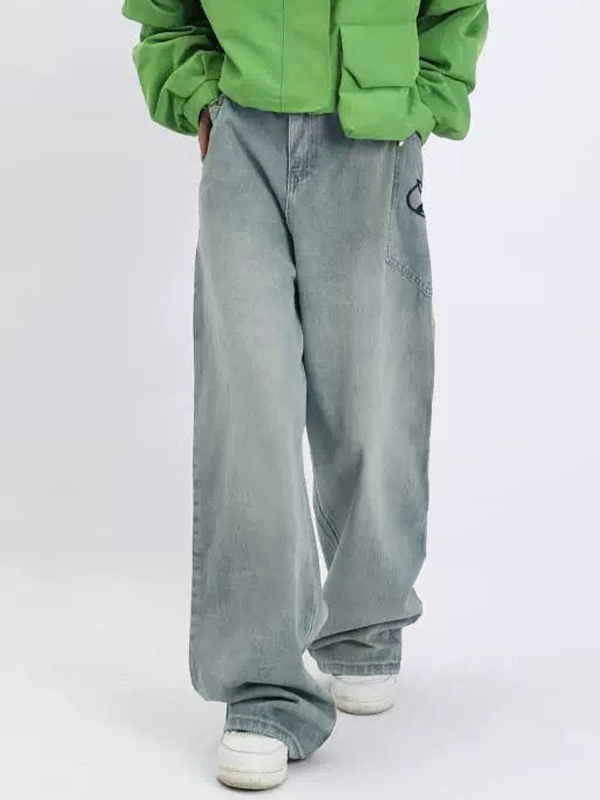 Lose lockere Baggy-Jeans für Herren mit verwaschenem Aufdruck-3