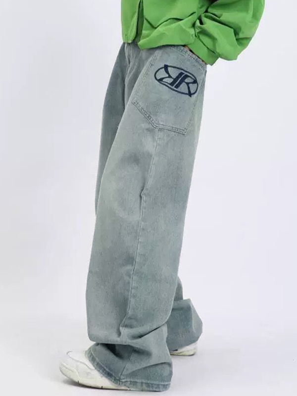 Lose lockere Baggy-Jeans für Herren mit verwaschenem Aufdruck-4