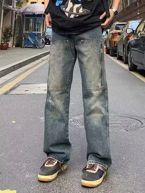 Herren-Cargojeans im Used-Look mit Reißverschlusstaschen-1