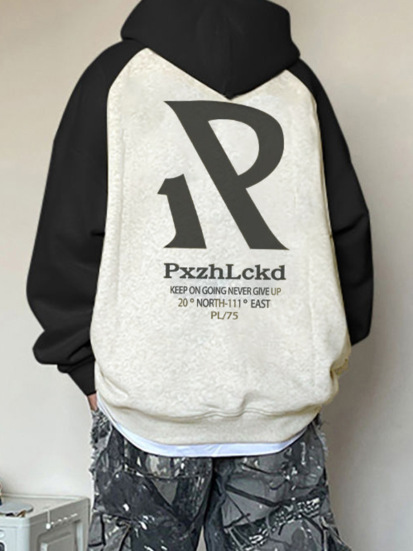 Übergroßer Raglan-Kapuzenpullover mit Buchstaben-Print für Herren-1