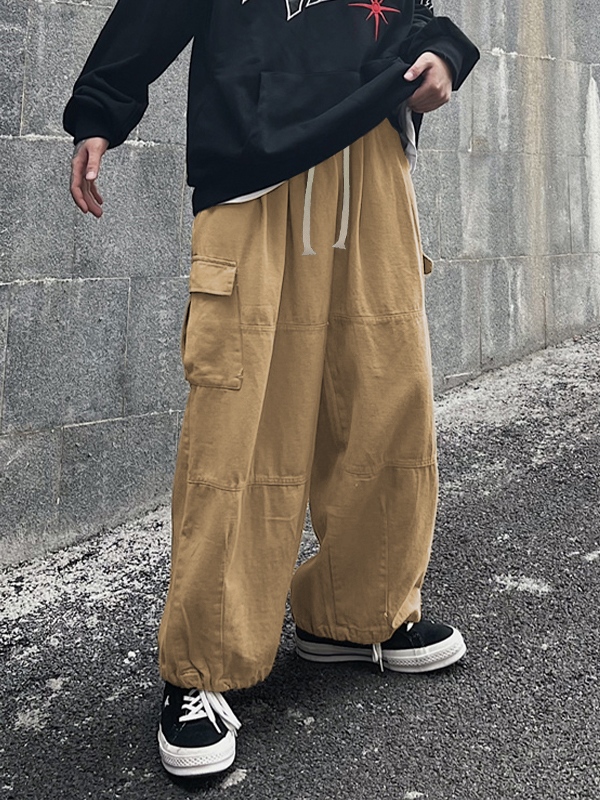 Herren-Cargohose im Vintage-Stil mit Taschen, Kordelzug und gebundenen Füßen-1