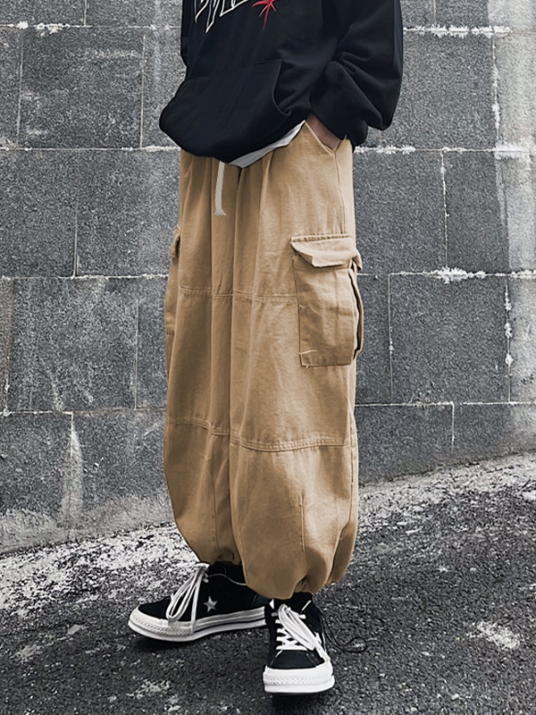 Herren-Cargohose im Vintage-Stil mit Taschen, Kordelzug und gebundenen Füßen-3