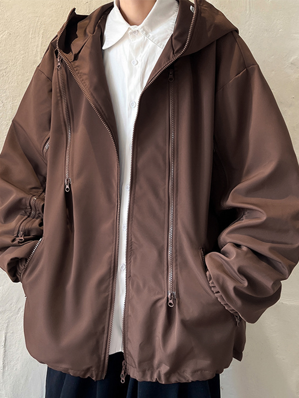 Gorpcore Solid Zipper Kordelzugjacke für Herren-3