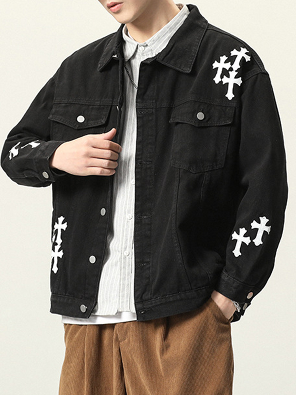 Herren-Jeansjacke mit Vintage-Cross-Print-4