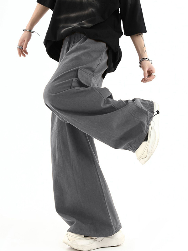 Herren Vintage Braune Cargohose mit großen Taschen und gebundenen Füßen-2