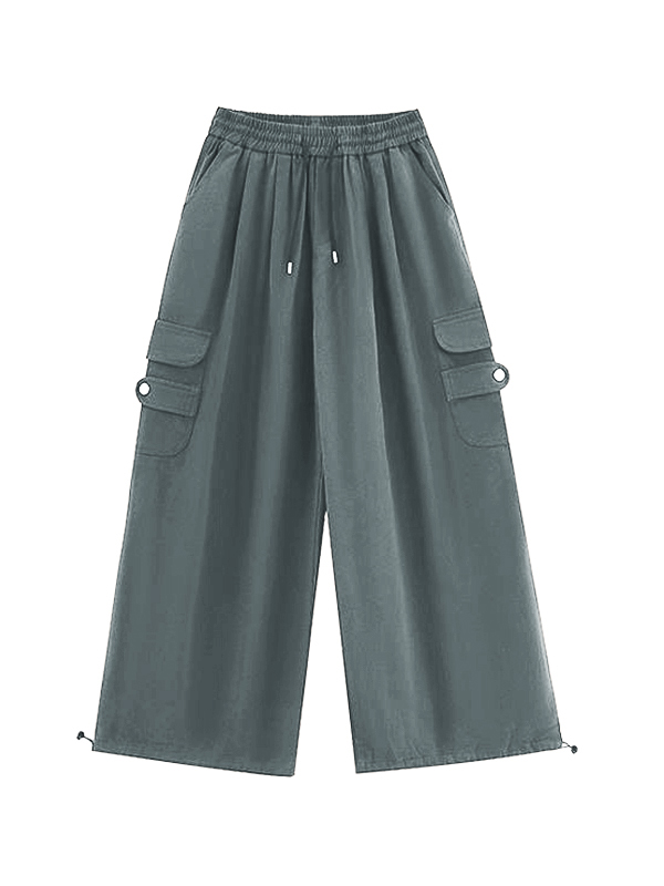Herren Vintage Braune Cargohose mit großen Taschen und gebundenen Füßen-1