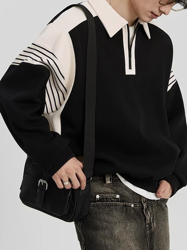 Kontrastfarbenes Strick-Sweatshirt mit halbem Reißverschluss für Herren-3