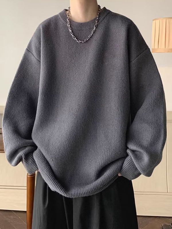 Einfarbiger Herrenpullover mit Rundhalsausschnitt-1