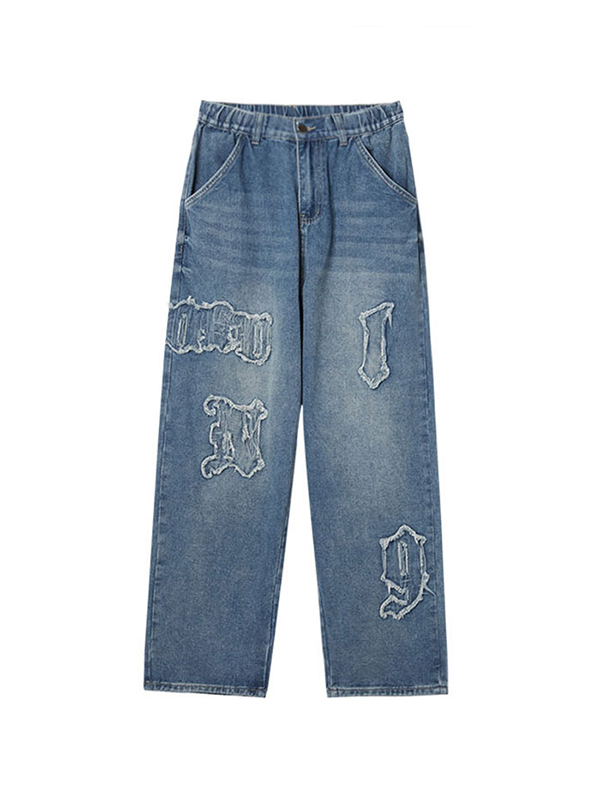 Herren-Jeans mit geradem Bein und Buchstaben-Patch-Stickerei-5
