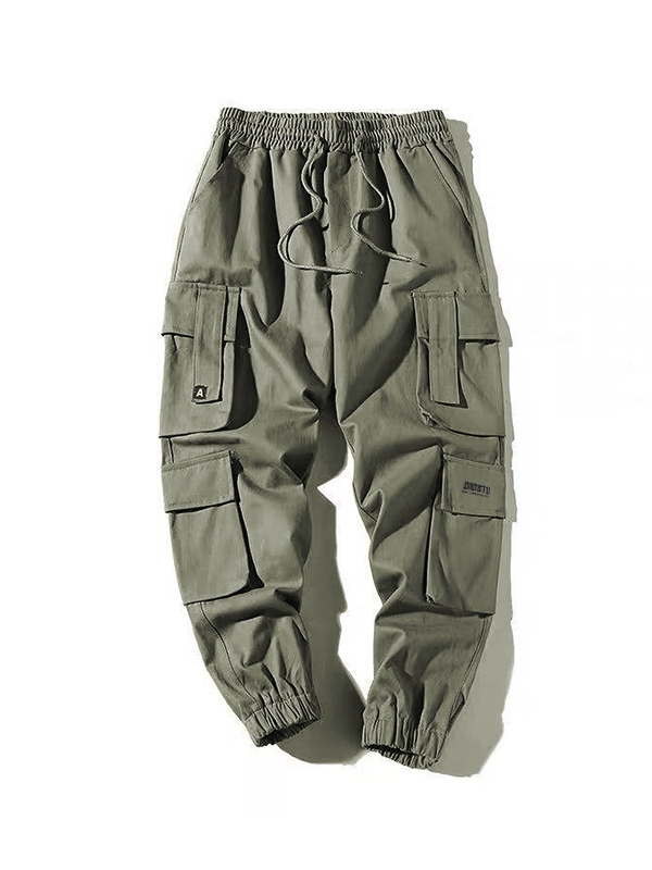 Herren-Cargohose mit mehreren Taschen, elastischem Bund und Kordelzug-1