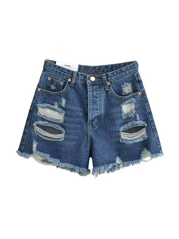 Zerrissene Burr-Denim-Shorts mit hoher Taille-3