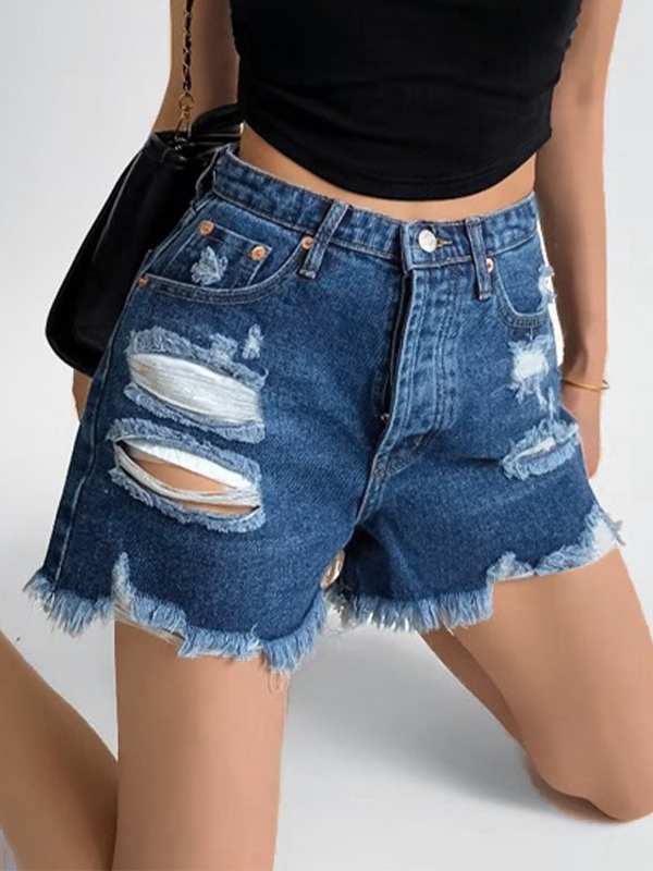 Zerrissene Burr-Denim-Shorts mit hoher Taille-1