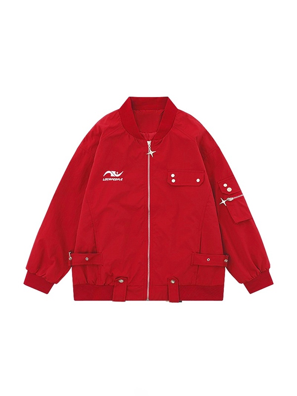 Dünne Jacke mit mehreren Taschen und Druckknopfdekor-4