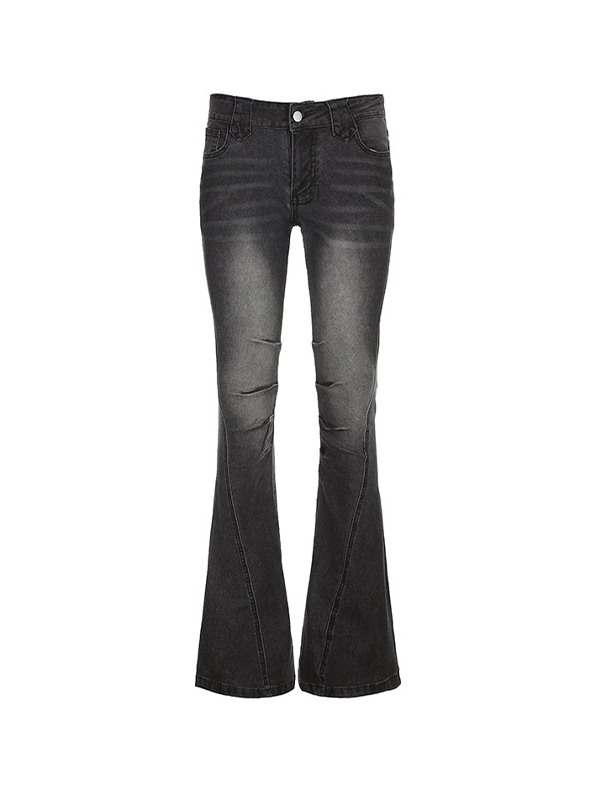 Street Distressed-Jeans mit gerafftem Spleiß und niedriger Taille-4