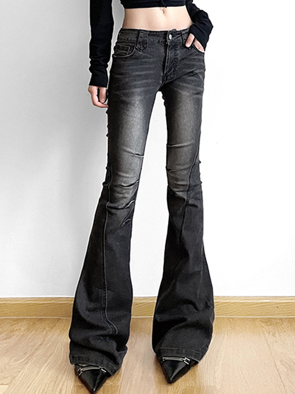 Street Distressed-Jeans mit gerafftem Spleiß und niedriger Taille-1