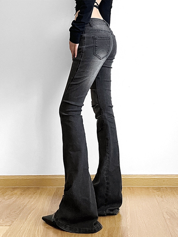 Street Distressed-Jeans mit gerafftem Spleiß und niedriger Taille-3