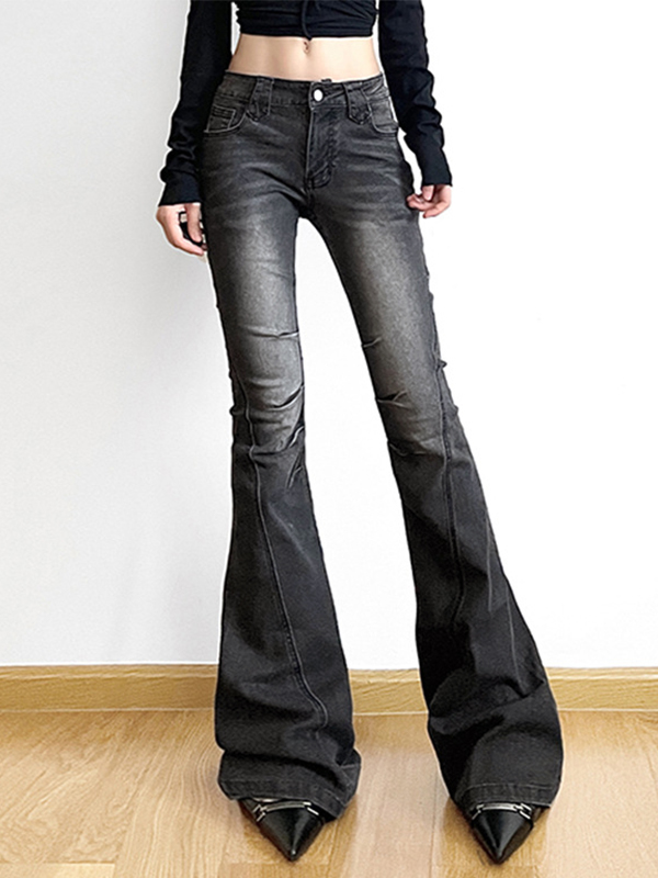 Street Distressed-Jeans mit gerafftem Spleiß und niedriger Taille-2