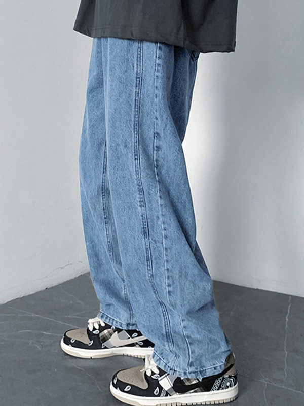 Herren Vintage Washed Loose Jeans-5