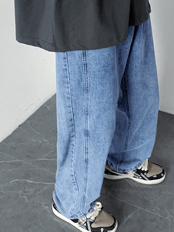 Herren Vintage Washed Loose Jeans-2