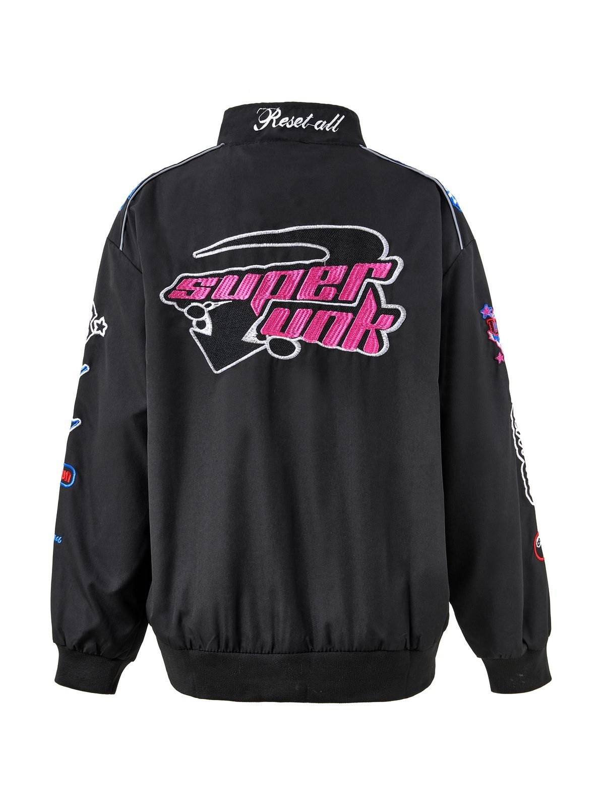 Vintage bestickte Button-Down-Motorrad-Varsity-Jacke-5