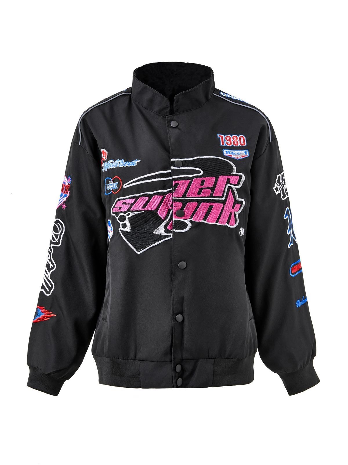 Vintage bestickte Button-Down-Motorrad-Varsity-Jacke-4