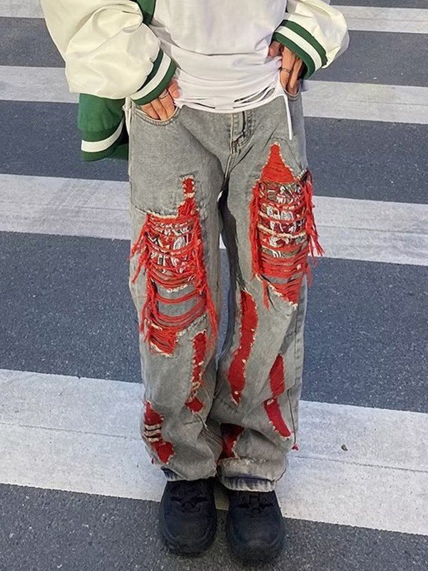 Lose Herrenjeans in blauer Waschung im Distressed-Look-3