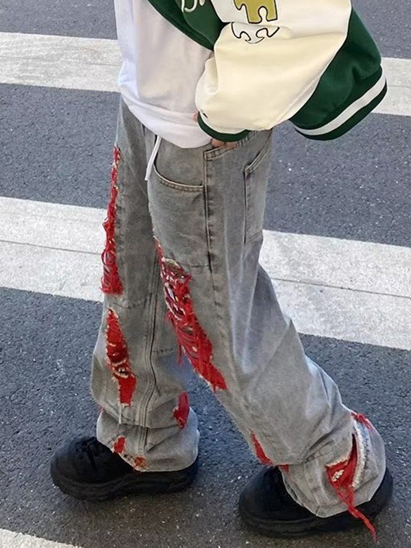 Lose Herrenjeans in blauer Waschung im Distressed-Look-2