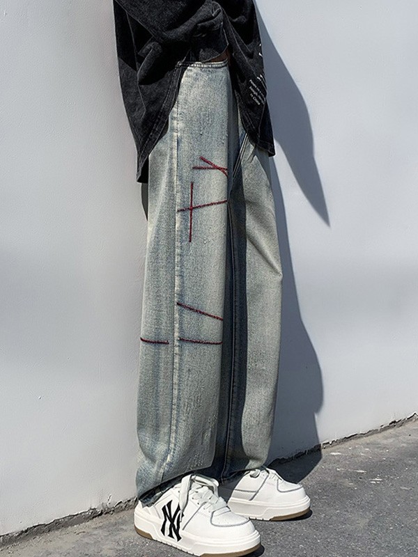 Genähte Distressed-Jeans mit geradem Bein für Herren-1