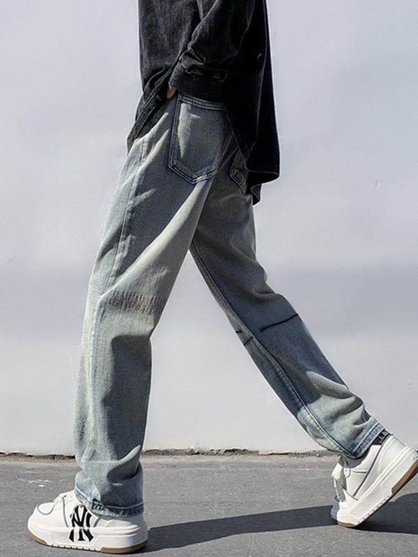 Genähte Distressed-Jeans mit geradem Bein für Herren-2