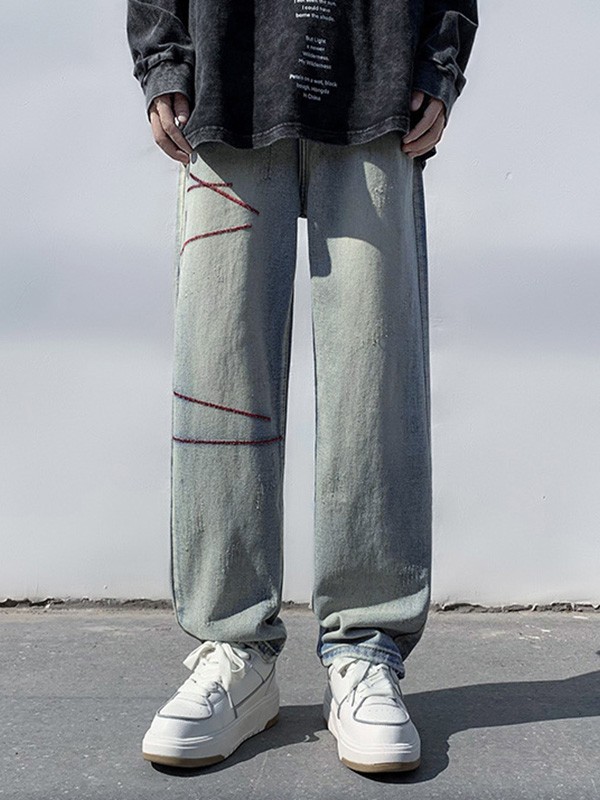 Genähte Distressed-Jeans mit geradem Bein für Herren-3