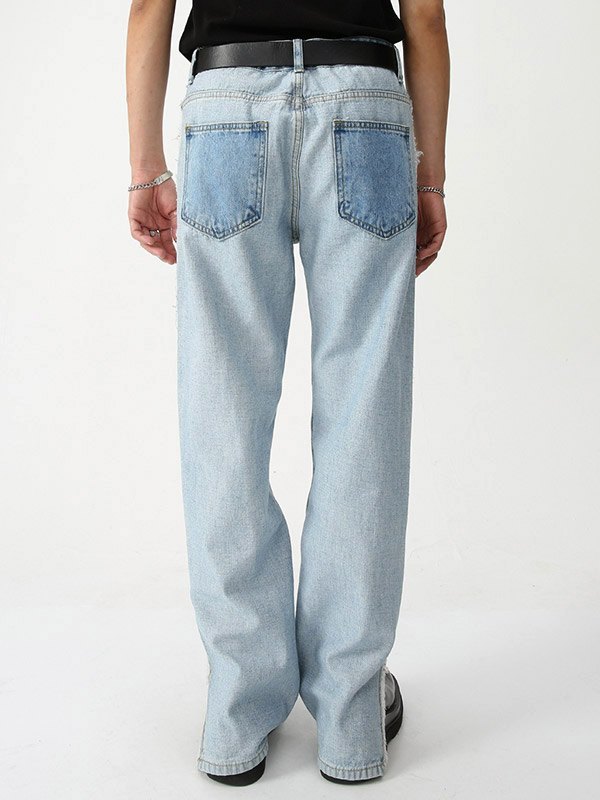 Patchwork-Jeans mit geradem Bein und Reißverschluss für Herren-2