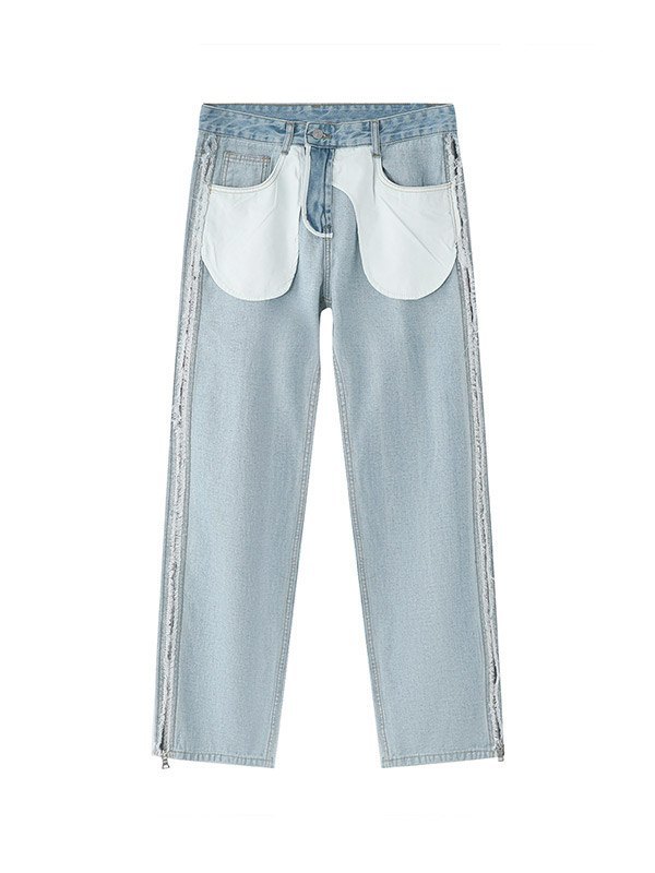 Patchwork-Jeans mit geradem Bein und Reißverschluss für Herren-4