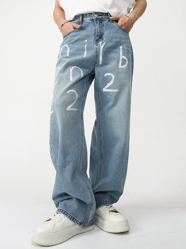 Lose Jeans mit Buchstabendruck für Herren-2