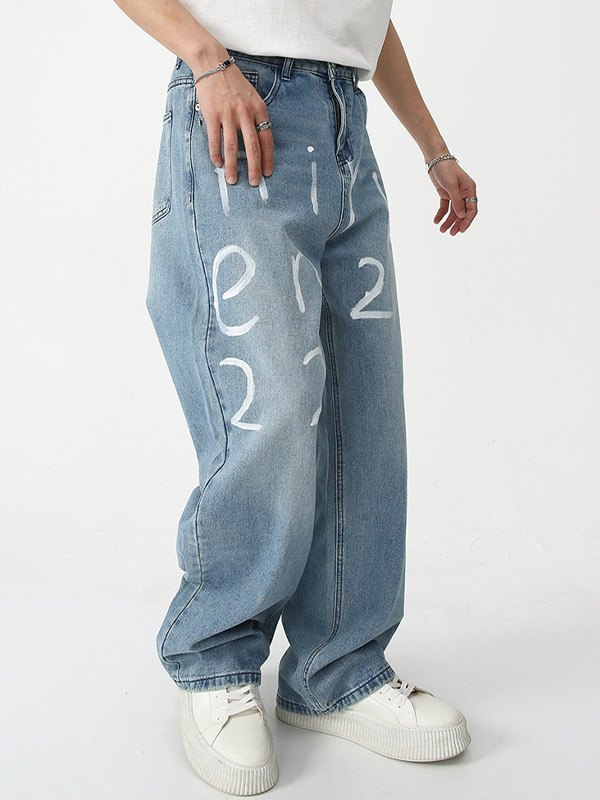 Lose Jeans mit Buchstabendruck für Herren-1