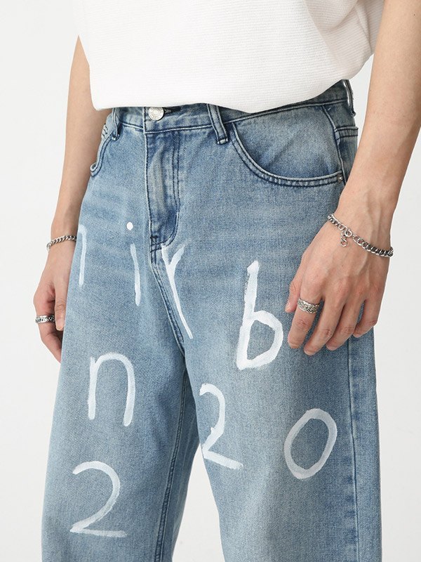 Lose Jeans mit Buchstabendruck für Herren-3