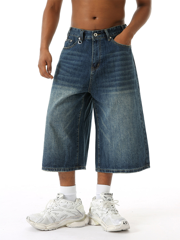 Jeansshorts im Streetstyle mit weitem Bein und geradem Bein-2